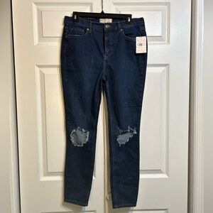 NWT FREE PEOPLE Distressed Knee Skinny High Waist Jeans Size 31 Blue Stretch